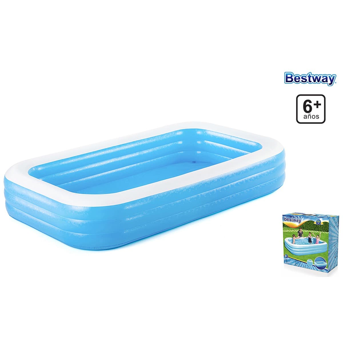 Piscina BestWay infantil 3 anéis retangular cor turquesa - 305x178x56cm