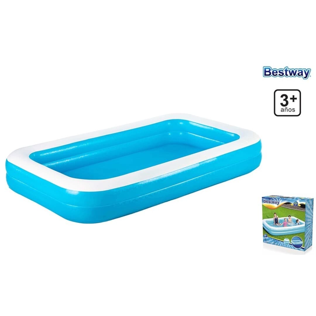 Piscina BestWay infantil 2 anéis retangular cor turquesa - 262x175x51cm
